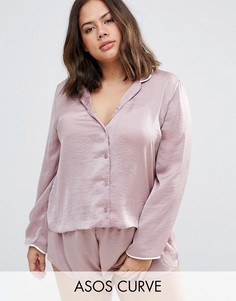 Атласная пижама с окантовкой и шортами ASOS CURVE Miley - Розовый