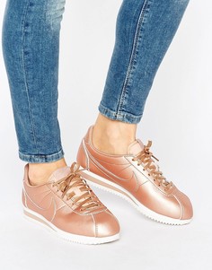 Золотисто-розовые кожаные кроссовки с оттенком металлик Nike Cortez - Медный