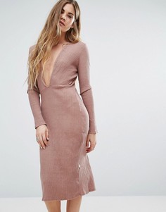 Розовое платье с декольте спереди и длинным рукавом NYTT - Розовый