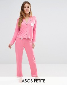 Трикотажный пижамный комплект с рубашкой и штанами ASOS PETITE - Розовый
