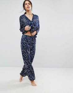 Атласная пижамная рубашка и брюки со звездами ASOS - Мульти