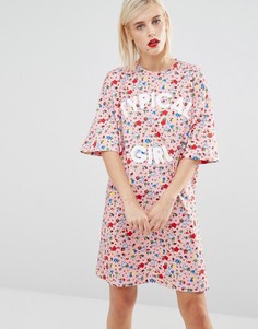 Платье-футболка с цветочным принтом Love Moschino Typical Girl - Розовый