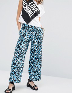 Брюки с широкими штанинами и животным принтом Love Moschino - Синий