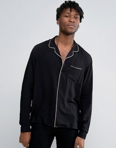 Рубашка классического кроя из вискозы в пижамном стиле с отложным воротником ASOS - Черный
