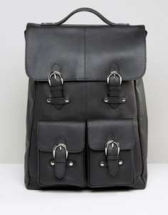 Кожаный рюкзак с карманами спереди ASOS - Черный