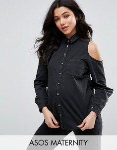 Черная джинсовая рубашка для беременных с вырезами на плечах ASOS MATERNITY - Черный