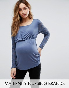 Туника с кружевными рукавами для беременных и кормящих Mamalicious Maternity - Синий Mama.Licious