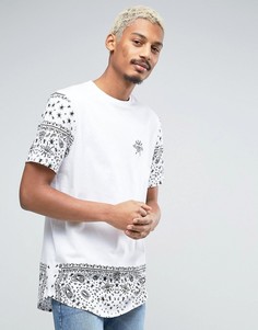Длинная футболка с принтом пейсли на рукавах и кромке ASOS - Белый