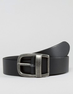 Черный широкий кожаный ремень с винтажной пряжкой ASOS - Черный