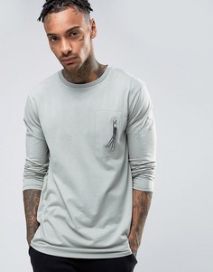 Длинная футболка с карманом в стиле милитари ASOS - Зеленый