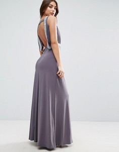 Платье макси с блестками и драпировкой на спине ASOS - Серый