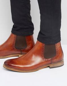Коричневые кожаные ботинки челси с отделкой под броги ASOS - Рыжий
