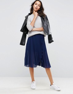 Юбка миди с запахом и складками ASOS - Темно-синий