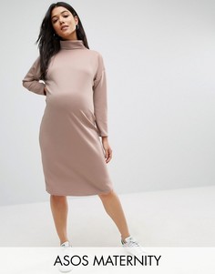 Платье миди в рубчик для беременных ASOS Maternity - Бежевый