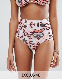 Плавки бикини с завышенной талией и звериным принтом ASOS FULLER BUST - Мульти