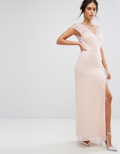 Платье макси с кружевной отделкой и V-образным вырезом Elise Ryan - Розовый