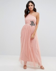 Декорированное платье макси на одно плечо Little Mistress - Розовый