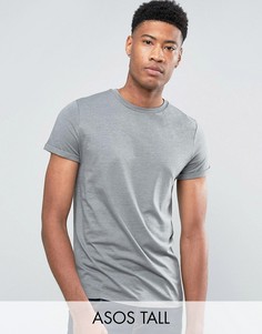 Синяя меланжевая футболка с отворотами на рукавах ASOS TALL - Черный