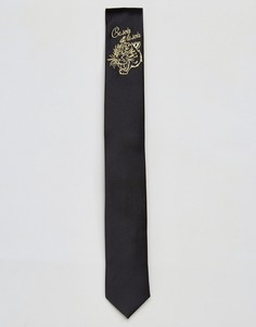 Узкий галстук с вышивкой тигра ASOS - Черный