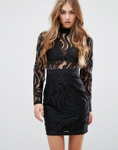 Кружевное облегающее платье мини с высокой горловиной Missguided - Черный
