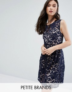Короткое приталенное платье с кружевной накладкой Yumi Petite - Темно-синий