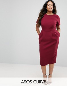 Облегающее фактурное платье миди ASOS CURVE - Красный