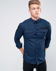 Узкая рубашка с карманами в стиле милитари и отделкой Jack & Jones Core - Темно-синий