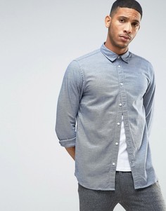Фактурная узкая рубашка с длинными рукавами Selected Homme - Темно-синий