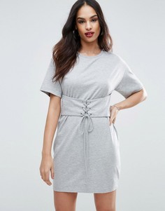Платье‑футболка с отделкой в стиле корсета ASOS - Серый
