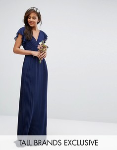 Платье макси с V-образным вырезом и рукавами рюшами TFNC Tall Wedding - Темно-синий