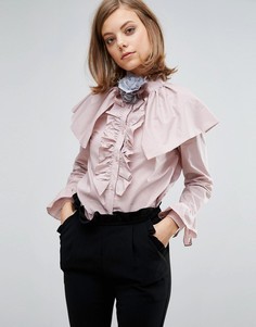 Блузка с оборками и отделкой на плечах Sister Jane - Розовый