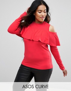 Топ с оборками и вырезами на плечах ASOS CURVE - Черный
