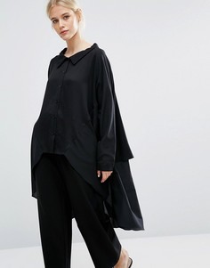 Oversize-рубашка из смешанных тканей с асимметричной кромкой Zacro - Черный