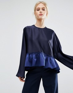 Свободный топ с контрастной баской по низу Zacro - Темно-синий