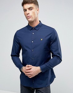 Темно-синяя стретчевая рубашка узкого кроя на пуговицах с логотипом Lyle & Scott - Темно-синий