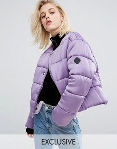 Дутая оversize-куртка из премиум-атласа без воротника Puffa - Фиолетовый