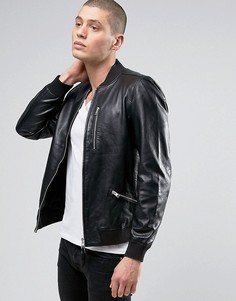 Кожаный бомбер AllSaints - Черный