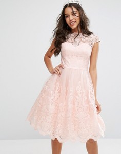 Премиум-платье миди с кружевом и короткими рукавами Chi Chi London - Розовый