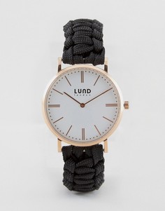 Часы с розово-золотистым циферблатом и черным плетеным ремешком Lund London - Черный