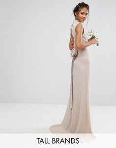 Платье макси с высокой горловиной и бантом TFNC Tall Wedding - Розовый