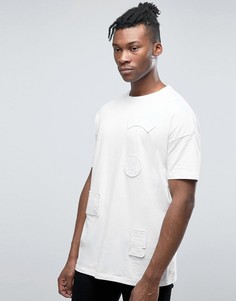 Длинная oversize-футболка с белыми нашивками с вышивкой ASOS - Белый