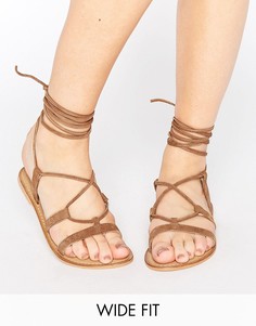 Кожаные сандалии для широкой стопы со шнуровкой ASOS FOUNDATION - Бежевый