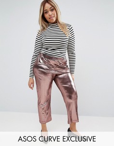 Укороченные брюки плиссе с эффектом металлик ASOS CURVE - Розовый