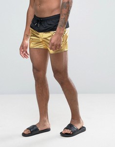 Короткие шорты для плавания с золотистой вставкой металлик ASOS - Золотой