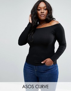 Топ в рубчик с открытыми плечами ASOS CURVE - Черный