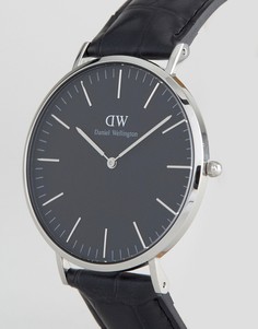 Серебристые часы на кожаном ремешке Daniel Wellington Classic - 40 мм - Черный