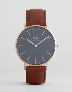 Часы с черным кожаным ремешком и золотистым циферблатом Daniel Wellington St Mawes - 40 мм - Коричневый