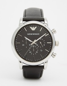 Часы-хронограф с кожаным ремешком Emporio Armani AR1828 - Черный