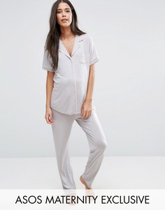 Пижама с короткими рукавами и вышивкой на кармане ASOS Maternity - Серый