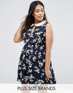Приталенное платье размера плюс с цветочным принтом Koko - Темно-синий